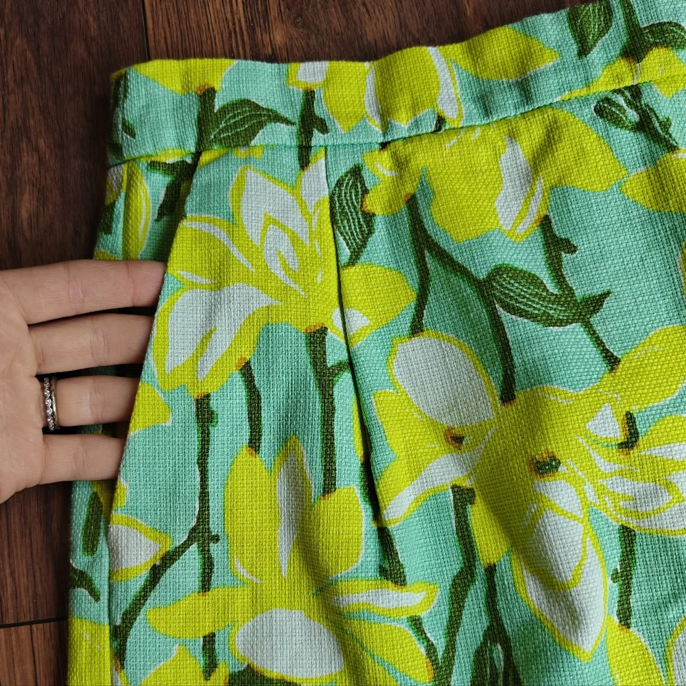 J. Crew Cotton Tweed Floral Mini Skirt Women's 4 Pleated Yellow Seafoam Woven‎